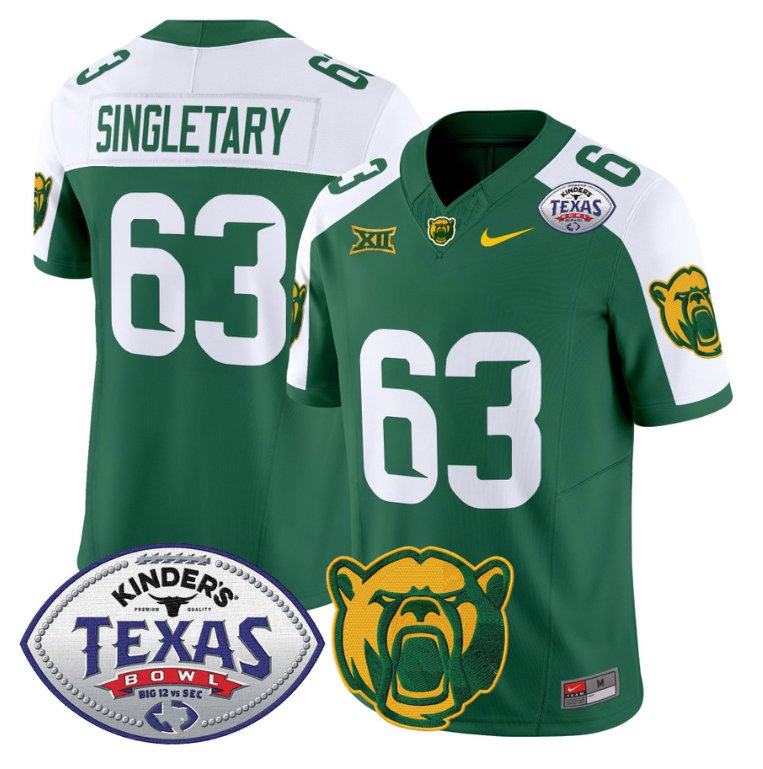 Personalized Mike SingletaryJersey #63 Baylor Bears 2024 Texas Bowl Football Green Alternate
