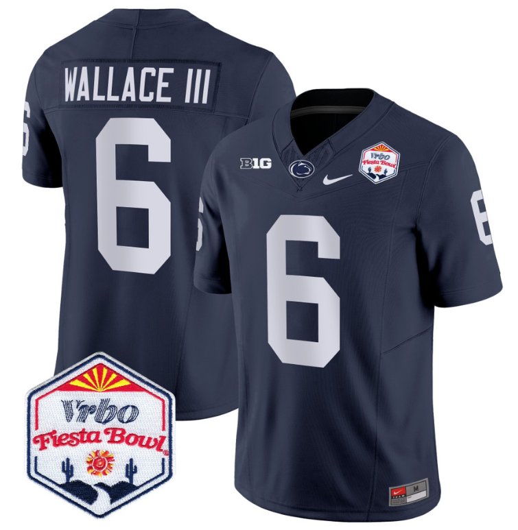 Personalized Harrison Wallace III Jersey #6 Penn State Nittany Lions 2024 Fiesta Bowl Patch Navy