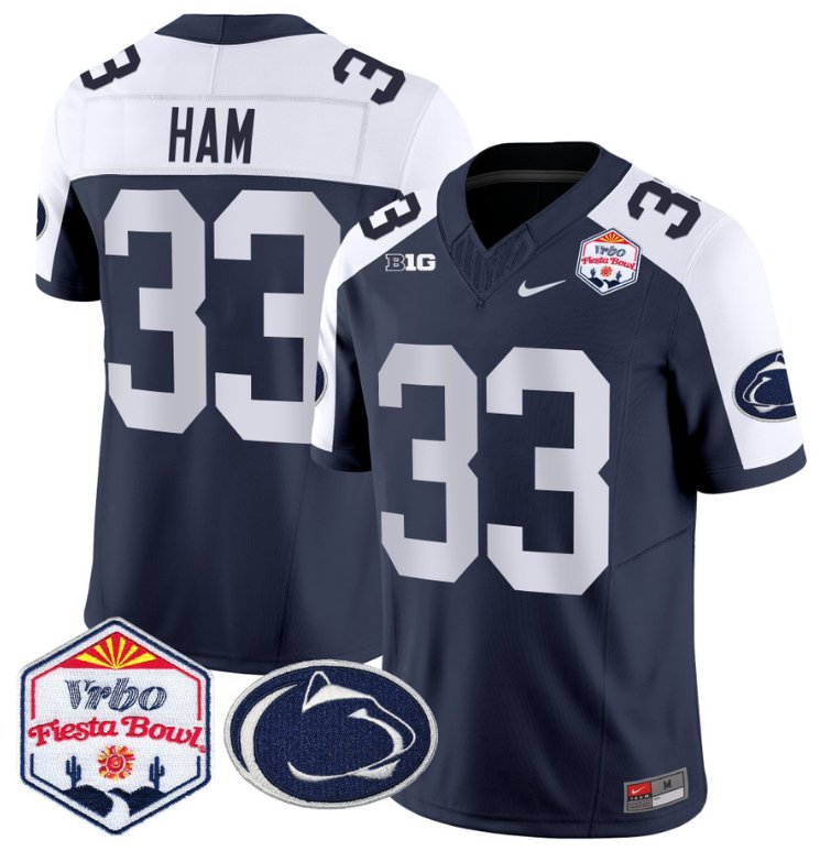 Personalized Jack Ham Jersey #33 Penn State Nittany Lions 2024 Fiesta Bowl Patch Stitched Navy Alternate