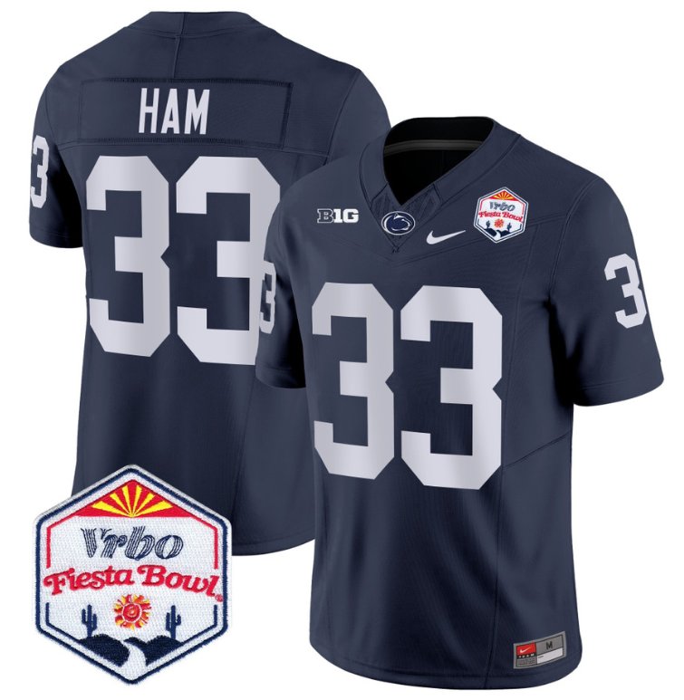 Personalized Jack Ham Jersey #33 Penn State Nittany Lions 2024 Fiesta Bowl Patch Stitched Navy