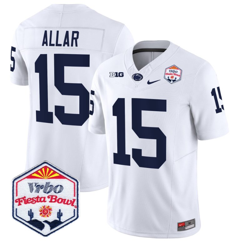 Personalized Drew Allar Jersey #15 Penn State Nittany Lions 2024 Fiesta Bowl Patch Stitched White