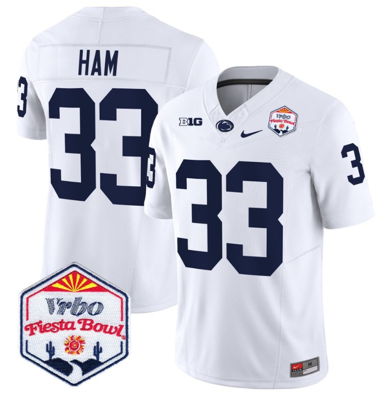 Personalized Jack Ham Jersey #33 Penn State Nittany Lions 2024 Fiesta Bowl Patch Stitched White