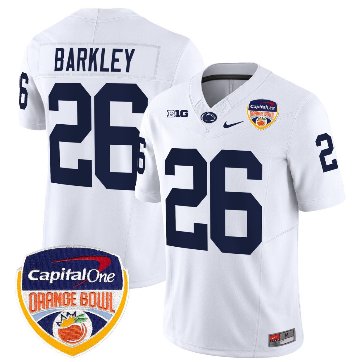 Personalized Saquon Barkley Jersey #26 Penn State Nittany Lions Orange Bowl Patch Stitched White