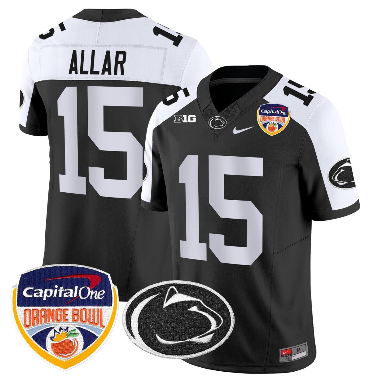 Personalized Drew Allar Jersey #15 Penn State Nittany Lions Orange Bowl Patch Stitched Black Alternate