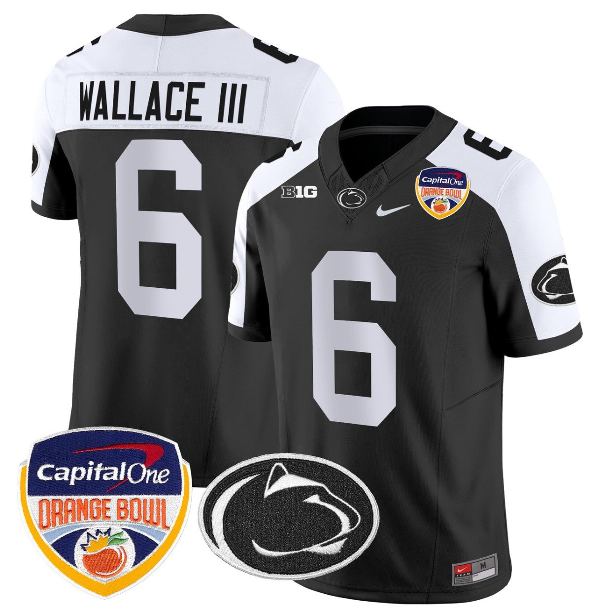 Personalized Harrison Wallace III Jersey #6 Penn State Nittany Lions Orange Bowl Patch Black Alternate