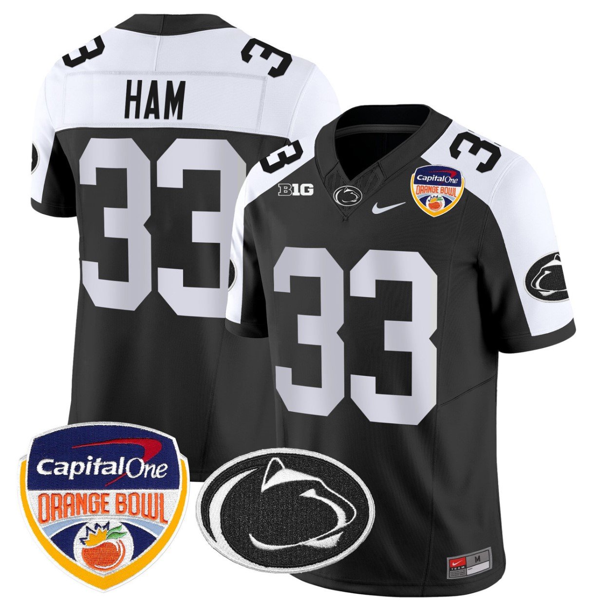 Personalized Jack Ham Jersey #33 Penn State Nittany Lions Orange Bowl Patch Stitched Black Alternate