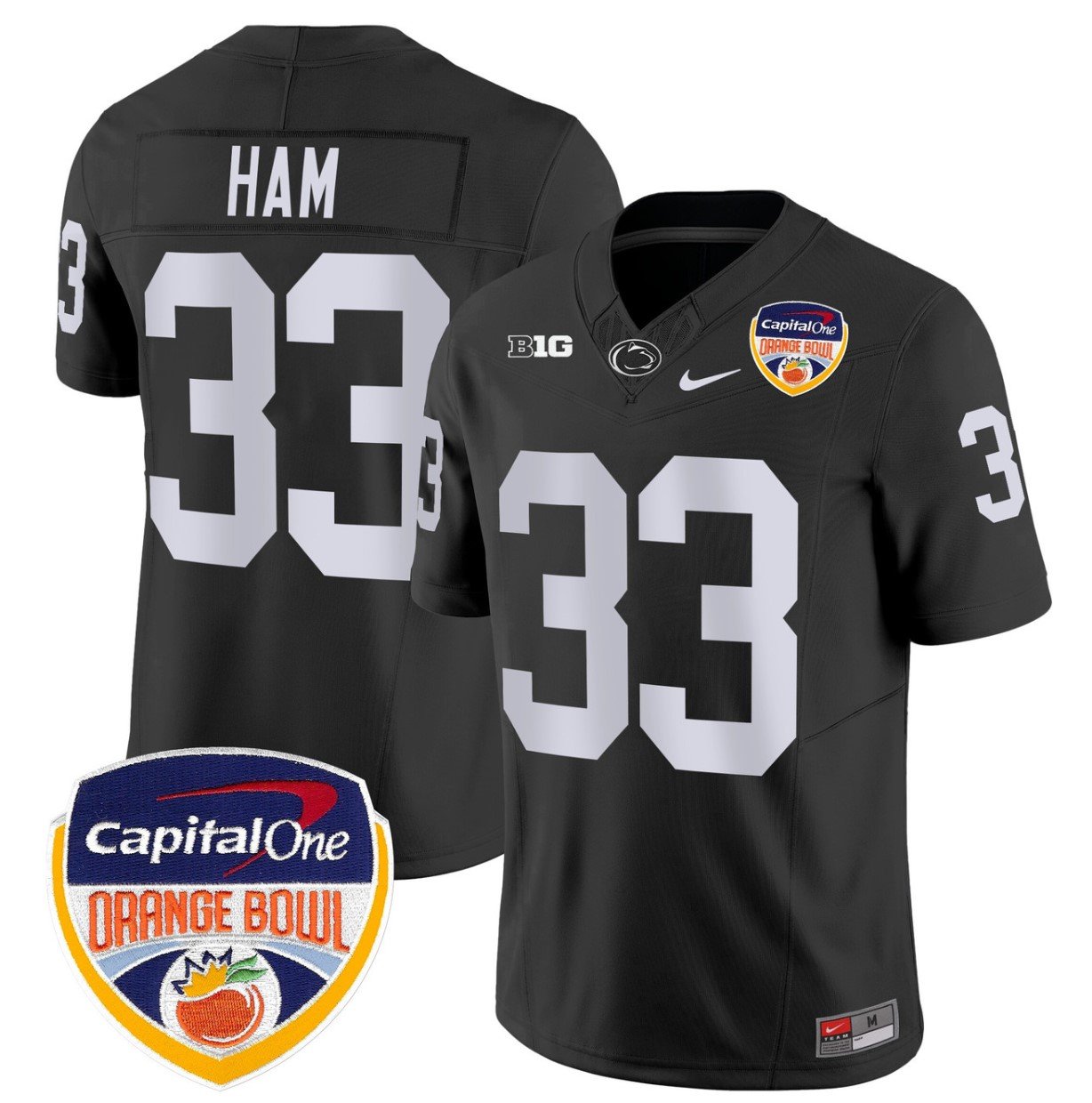 Personalized Jack Ham Jersey #33 Penn State Nittany Lions Orange Bowl Patch Stitched Black