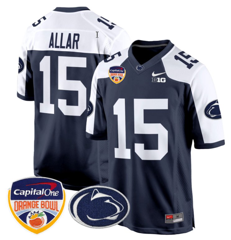 Personalized Drew Allar Jersey #15 Penn State Nittany Lions Orange Bowl Patch Football Navy Alternate