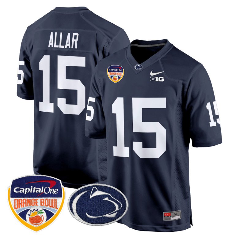Personalized Drew Allar Jersey #15 Penn State Nittany Lions Orange Bowl Patch Football Navy