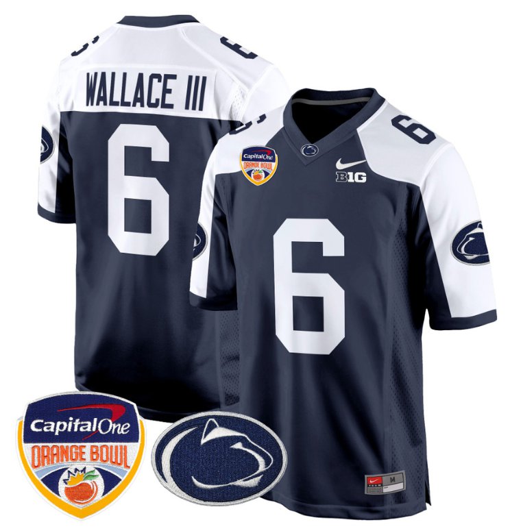 Personalized Harrison Wallace III Jersey #6 Penn State Nittany Lions Orange Bowl Navy Alternate
