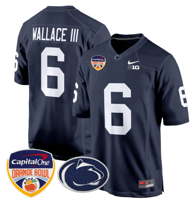 Personalized Harrison Wallace III Jersey #6 Penn State Nittany Lions Orange Bowl Patch Navy