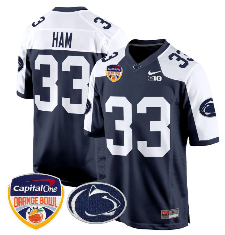 Personalized Jack Ham Jersey #33 Penn State Nittany Lions Orange Bowl Patch Navy Alternate