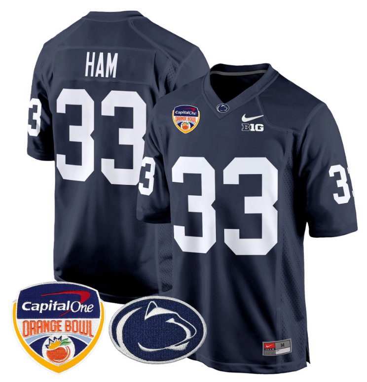 Personalized Jack Ham Jersey #33 Penn State Nittany Lions Orange Bowl Patch Navy