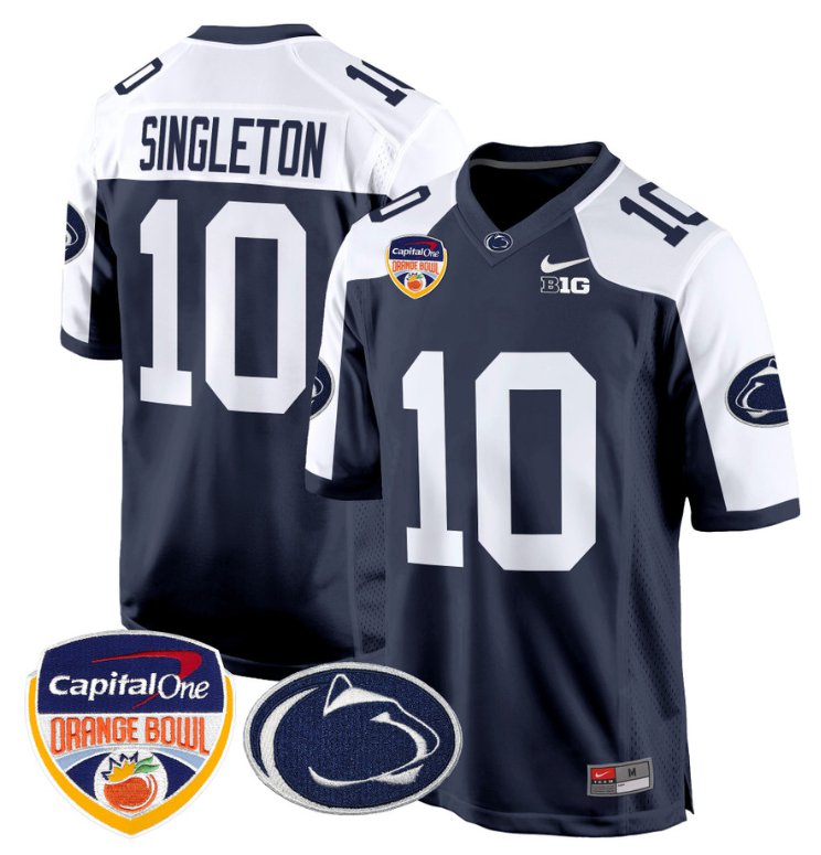 Personalized Nicholas Singleton Jersey #10 Penn State Nittany Lions Orange Bowl Patch Navy Alternate
