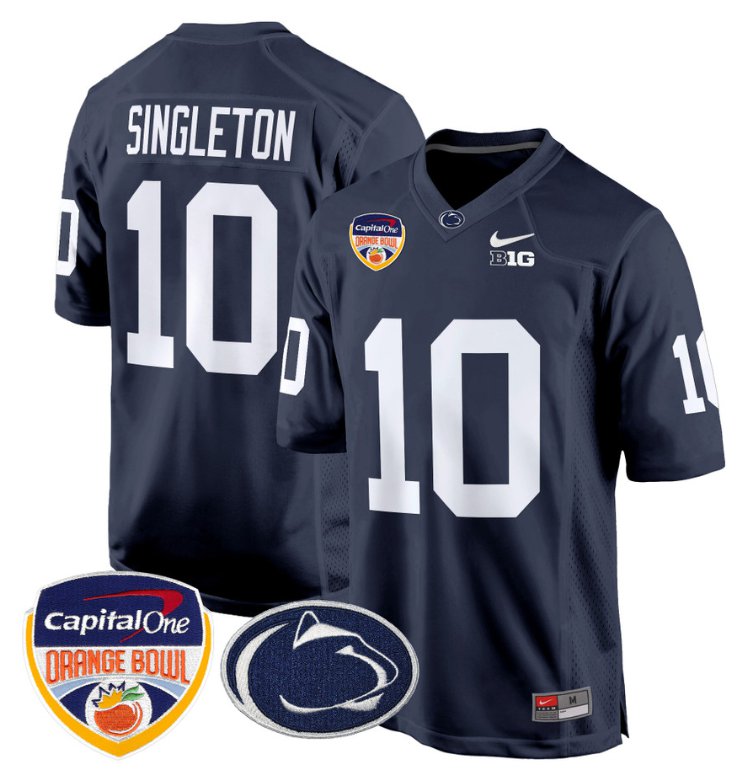 Personalized Nicholas Singleton Jersey #10 Penn State Nittany Lions Orange Bowl Patch Navy
