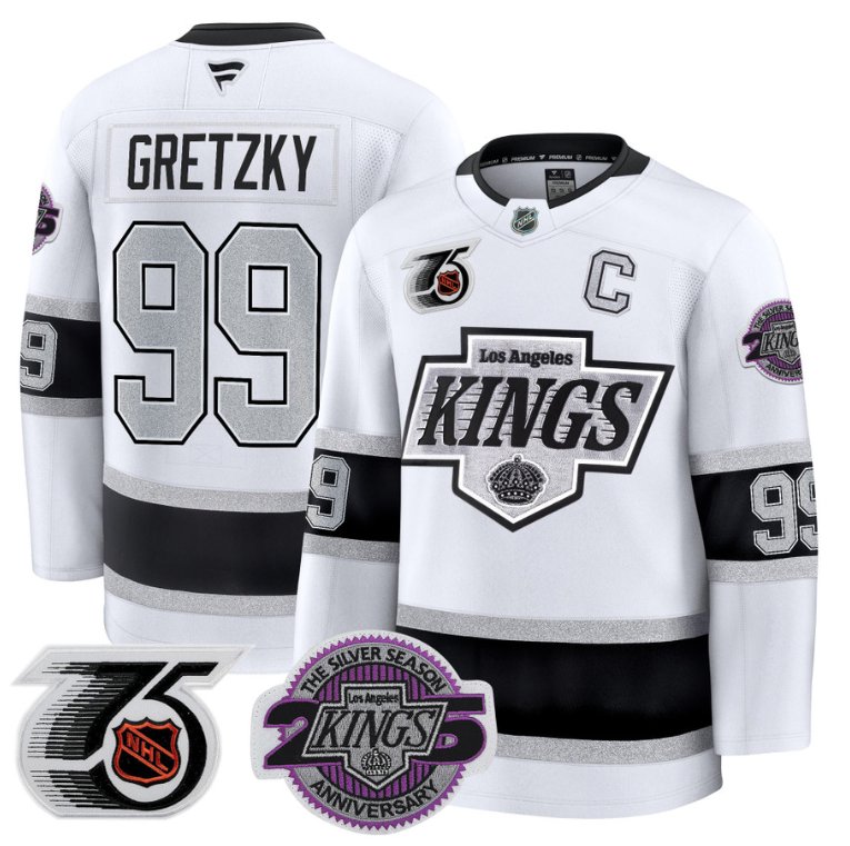 Personalized Men Wayne Gretzky Jersey #99 Los Angeles Kings 91-92 75th 25th Anniversary White