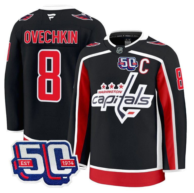 Personalized Men Alex Ovechkin Jersey #8 Washington Capitals 50th Anniversary Stitched Black