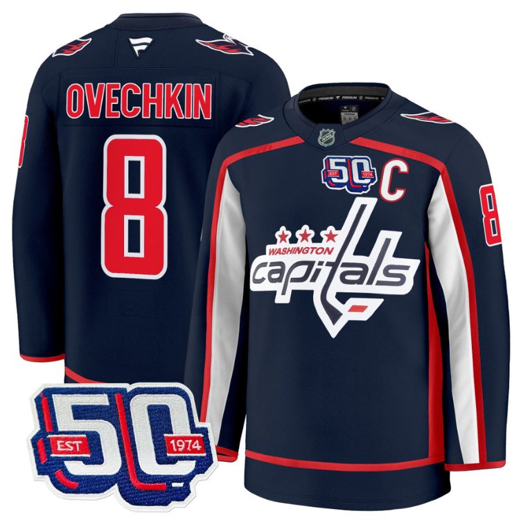 Personalized Men Alex Ovechkin Jersey #8 Washington Capitals 50th Anniversary Stitched Navy