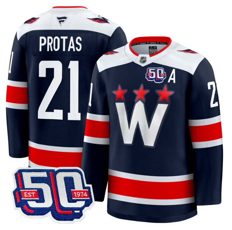Personalized Men Aliaksei Protas Jersey #21 Washington Capitals 50th Anniversary Navy
