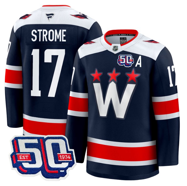 Personalized Men Dylan Strome Jersey #17 Washington Capitals Team 50th V2 Stitched Navy