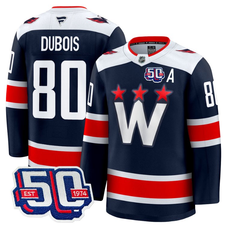 Personalized Men Pierre Dubois Jersey #80 Washington Capitals Team 50th V2 Stitched Navy