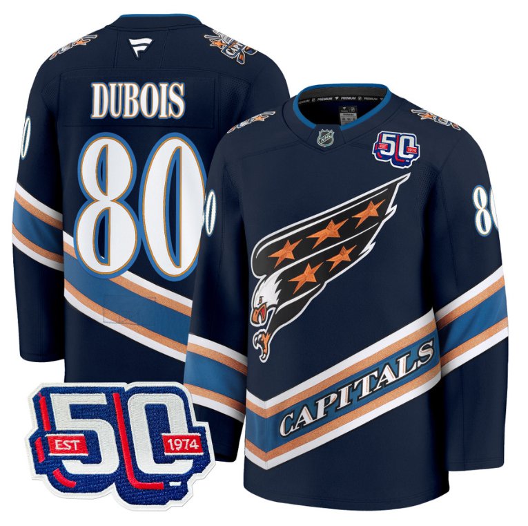 Personalized Men Pierre Dubois Jersey #80 Washington Capitals Eagle 50th Anniversary Navy