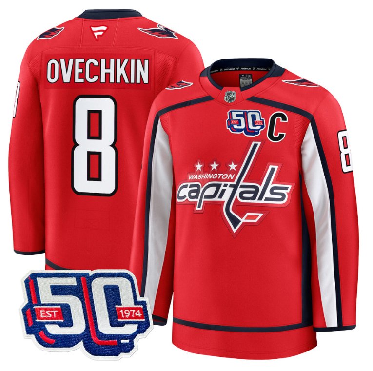 Personalized Men Alex Ovechkin Jersey #8 Washington Capitals 50th Anniversary V2 Red