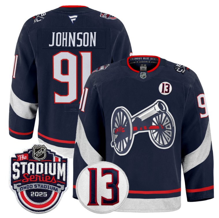 Personalized Kent Johnson Jersey #91 Columbus Blue Jackets 2025 Stadium Series Navy