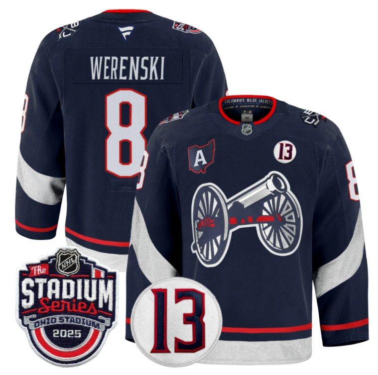 Personalized Zach Werenski Jersey #8 Columbus Blue Jackets 2025 Stadium Series Navy