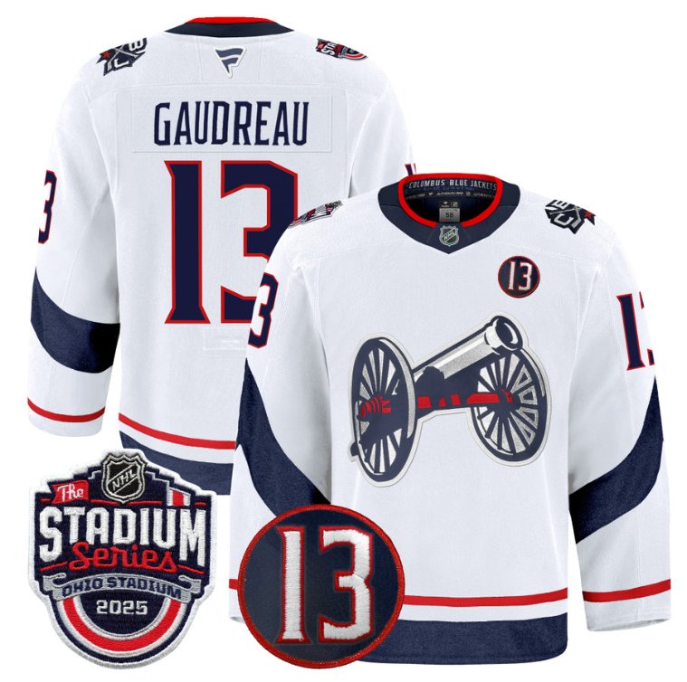 Personalized Johnny Gaudreau Jersey #13 Columbus Blue Jackets 2025 Stadium Series White