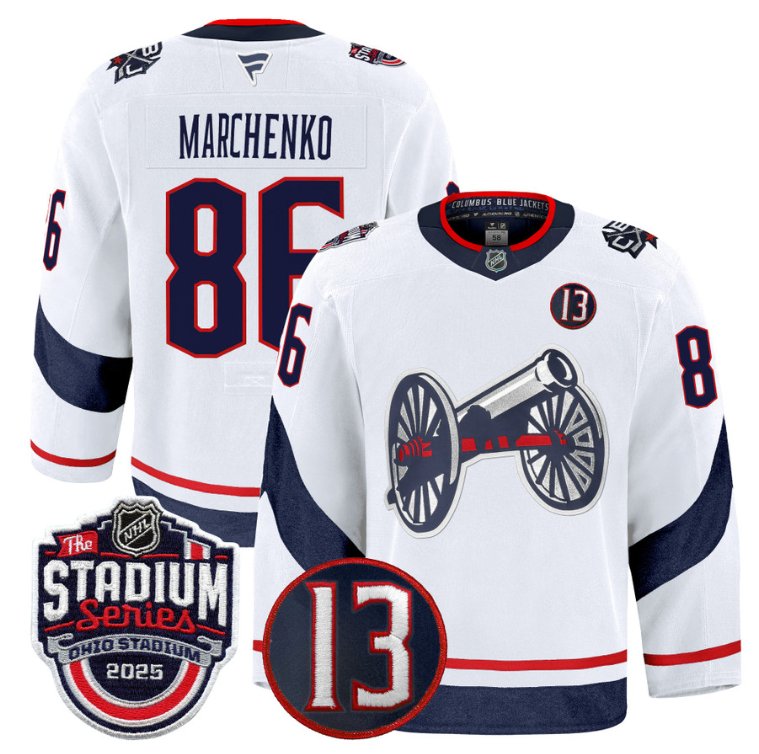 Personalized Kirill Marchenko Jersey #86 Columbus Blue Jackets 2025 Stadium Series White