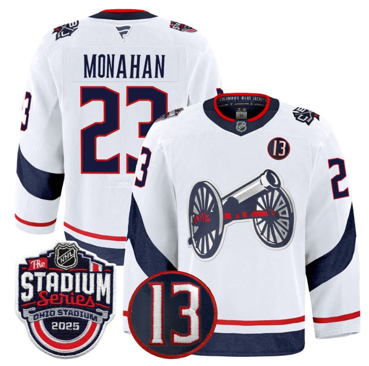 Personalized Sean Monahan Jersey #23 Columbus Blue Jackets 2025 Stadium Series White