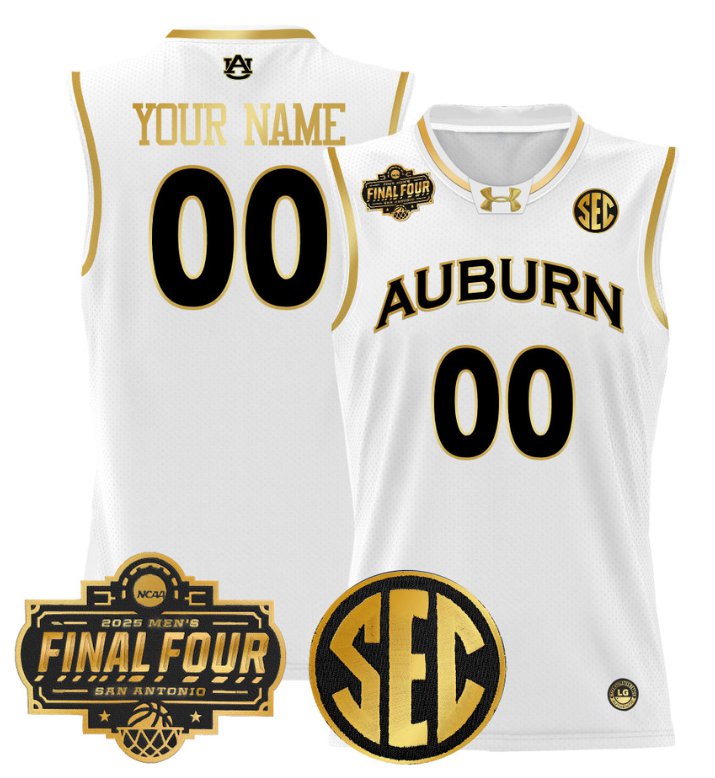 Personalized Custom Auburn Tigers Jersey 2025 Final Four Patch Basketball Stitched White Gold