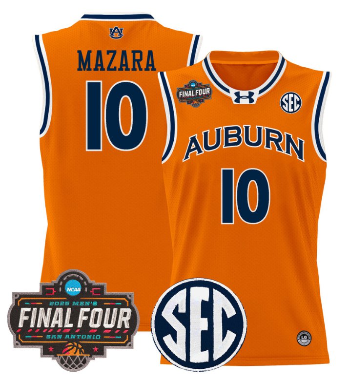 Personalized Baker-Mazara Jersey #10 Auburn Tigers 2025 Final Four Patch Stitched Orange