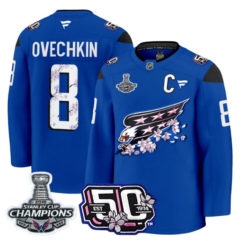 Personalized Alex Ovechkin Jersey #8 Washington Capitals 50th 2018 Stanley Cup Champions Patch Royal