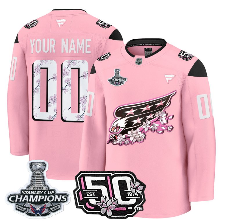 Personalized Custom Washington Capitals Jersey 50th Anniversary & 2018 Stanley Cup Champions Patch Cherry Blossom