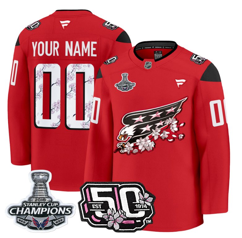 Personalized Custom Washington Capitals Jersey 50th Anniversary & 2018 Stanley Cup Champions Patch Red