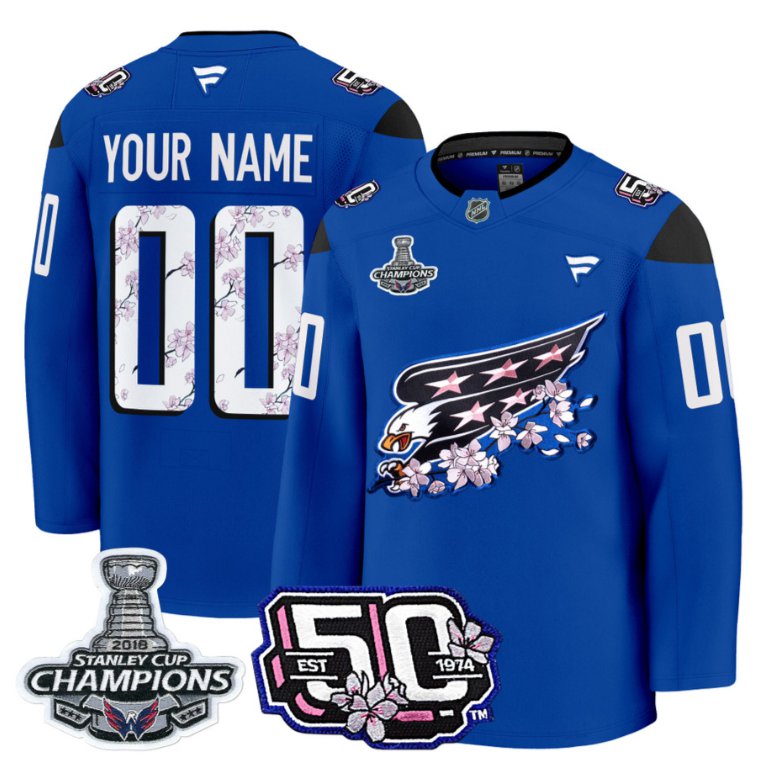 Personalized Custom Washington Capitals Jersey 50th Anniversary & 2018 Stanley Cup Champions Patch Royal