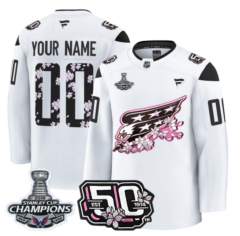 Personalized Custom Washington Capitals Jersey 50th Anniversary & 2018 Stanley Cup Champions Patch White