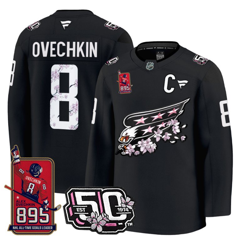 Personalized Ovechkin Jersey #8 Washington Capitals All-Time Leading Goals Leader Patch Black