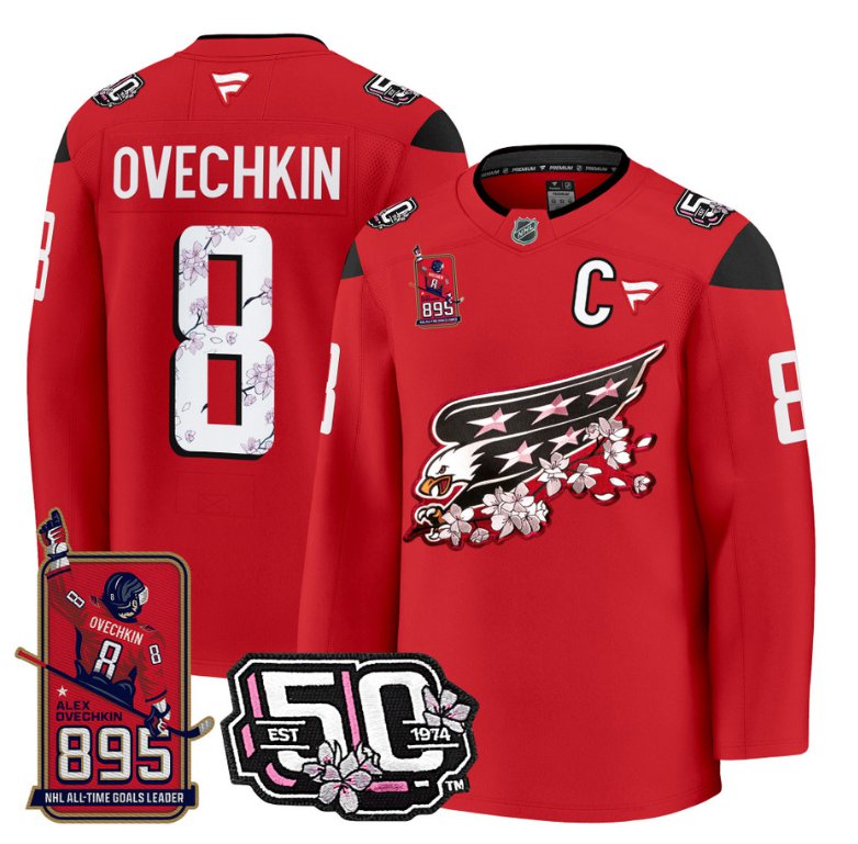 Personalized Ovechkin Jersey #8 Washington Capitals All-Time Leading Goals Leader Patch Red