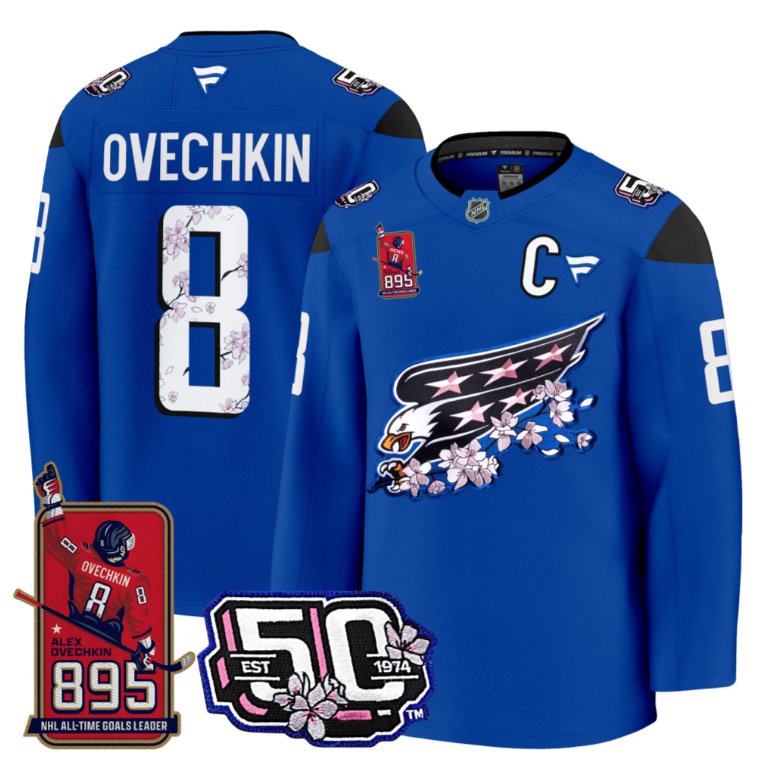 Personalized Ovechkin Jersey #8 Washington Capitals All-Time Leading Goals Leader Patch Royal