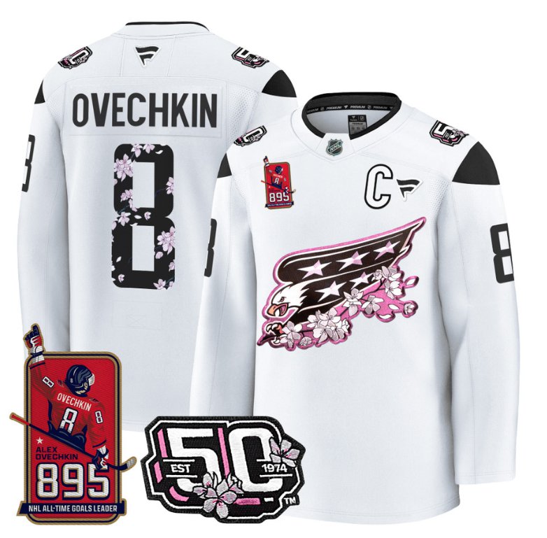 Personalized Ovechkin Jersey #8 Washington Capitals All-Time Leading Goals Leader Patch White