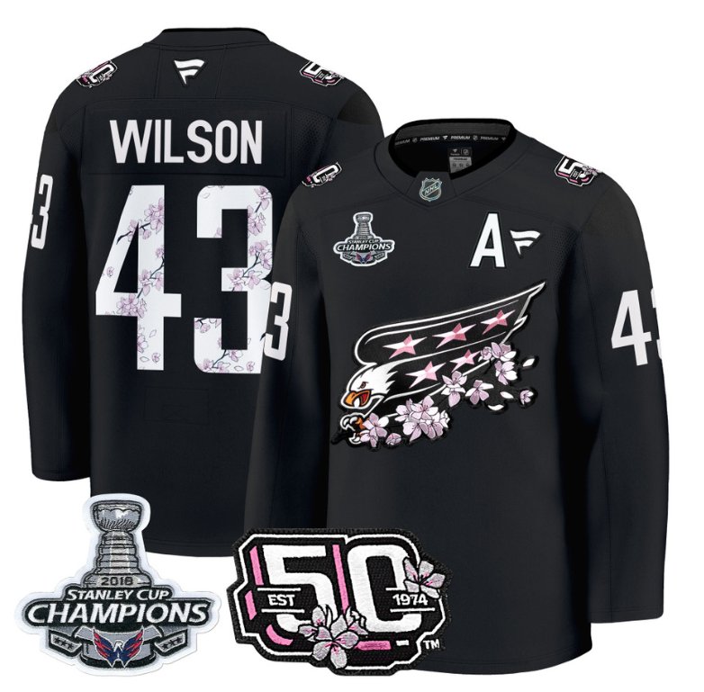 Personalized Tom Wilson Jersey #43 Washington Capitals 50th 2018 Stanley Cup Champions Patch Black