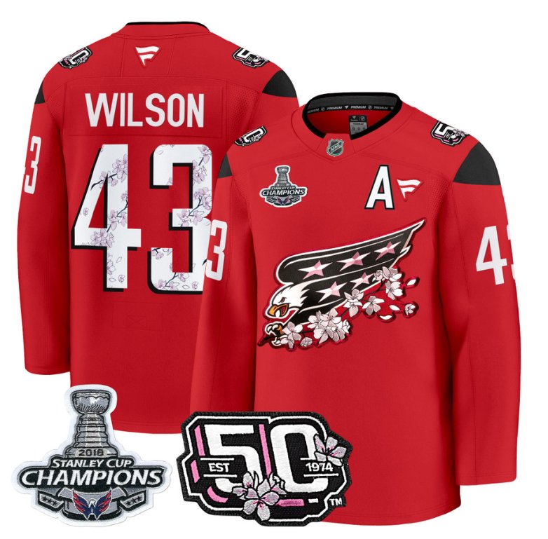 Personalized Tom Wilson Jersey #43 Washington Capitals 50th 2018 Stanley Cup Champions Patch Red