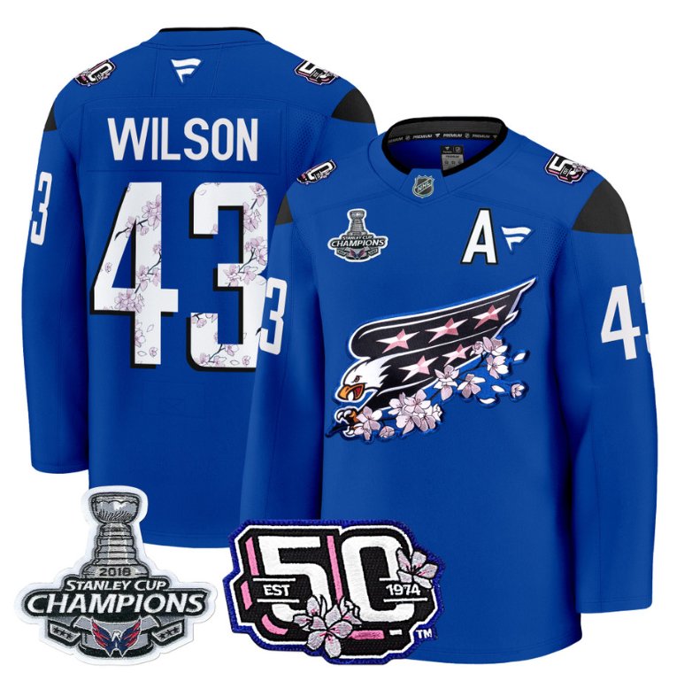 Personalized Tom Wilson Jersey #43 Washington Capitals 50th 2018 Stanley Cup Champions Patch Royal