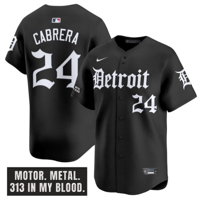 Personalized Miguel Cabrera Jersey #24 Detroit Tigers Motor Gothic Edition Limited Stitched Black
