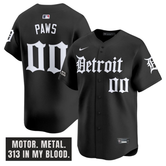 Personalized Paws Jersey #00 Detroit Tigers Motor Gothic Edition Limited Stitched Black