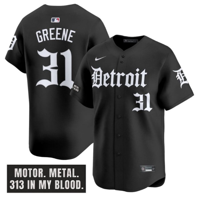 Personalized Riley Greene Jersey #31 Detroit Tigers Motor Gothic Edition Premier Limited Stitched Black