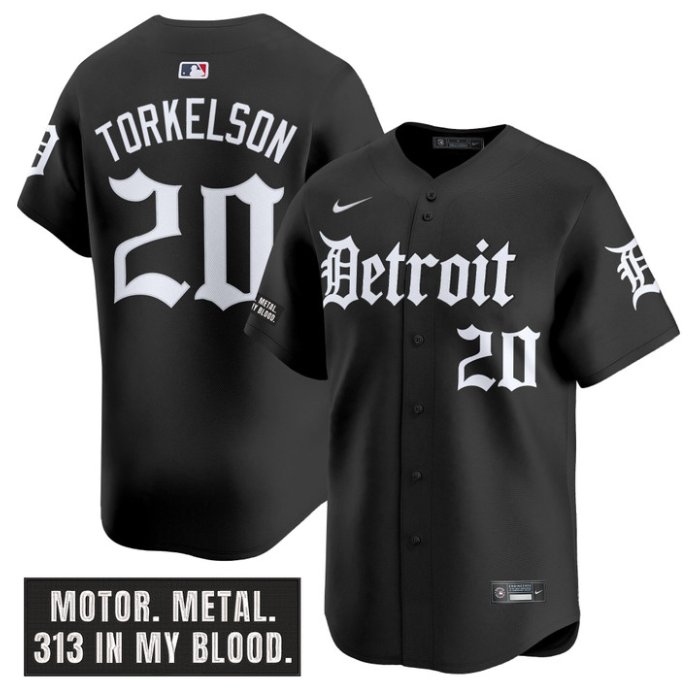 Personalized Spencer Torkelson Jersey #20 Detroit Tigers Motor Gothic Edition Limited Stitched Black